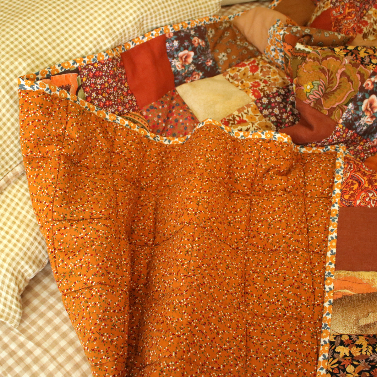 Heirloom Patchwork Blanket with an Embroidery "Marigold"