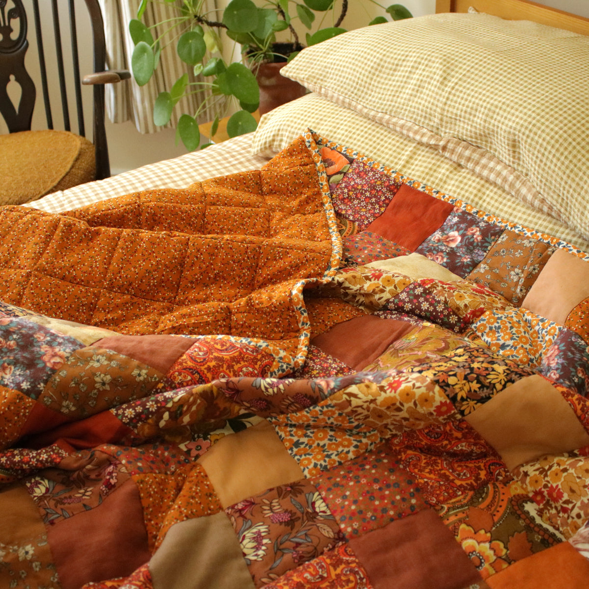 Heirloom Patchwork Blanket with an Embroidery "Marigold"