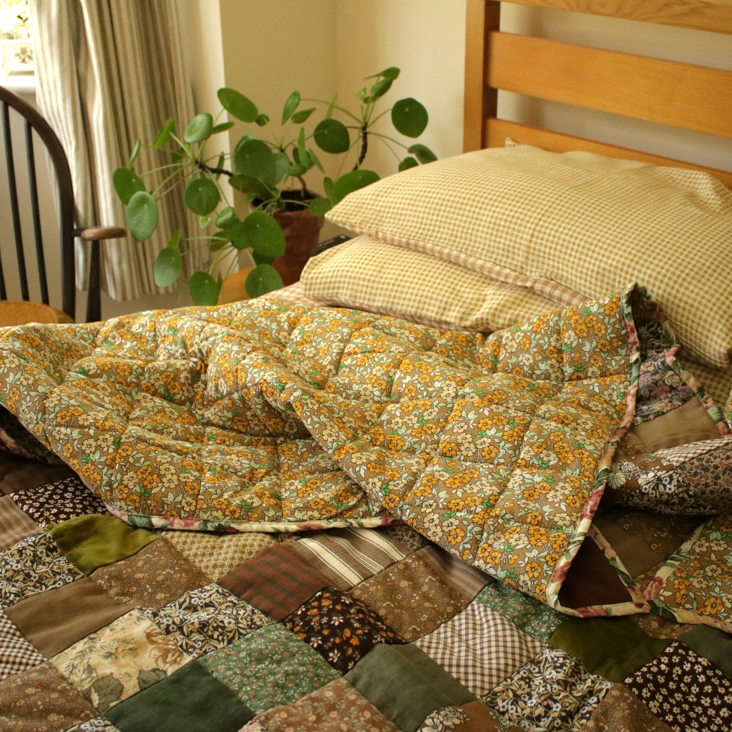 Heirloom Patchwork Blanket with an Embroidery "Oak Tree"