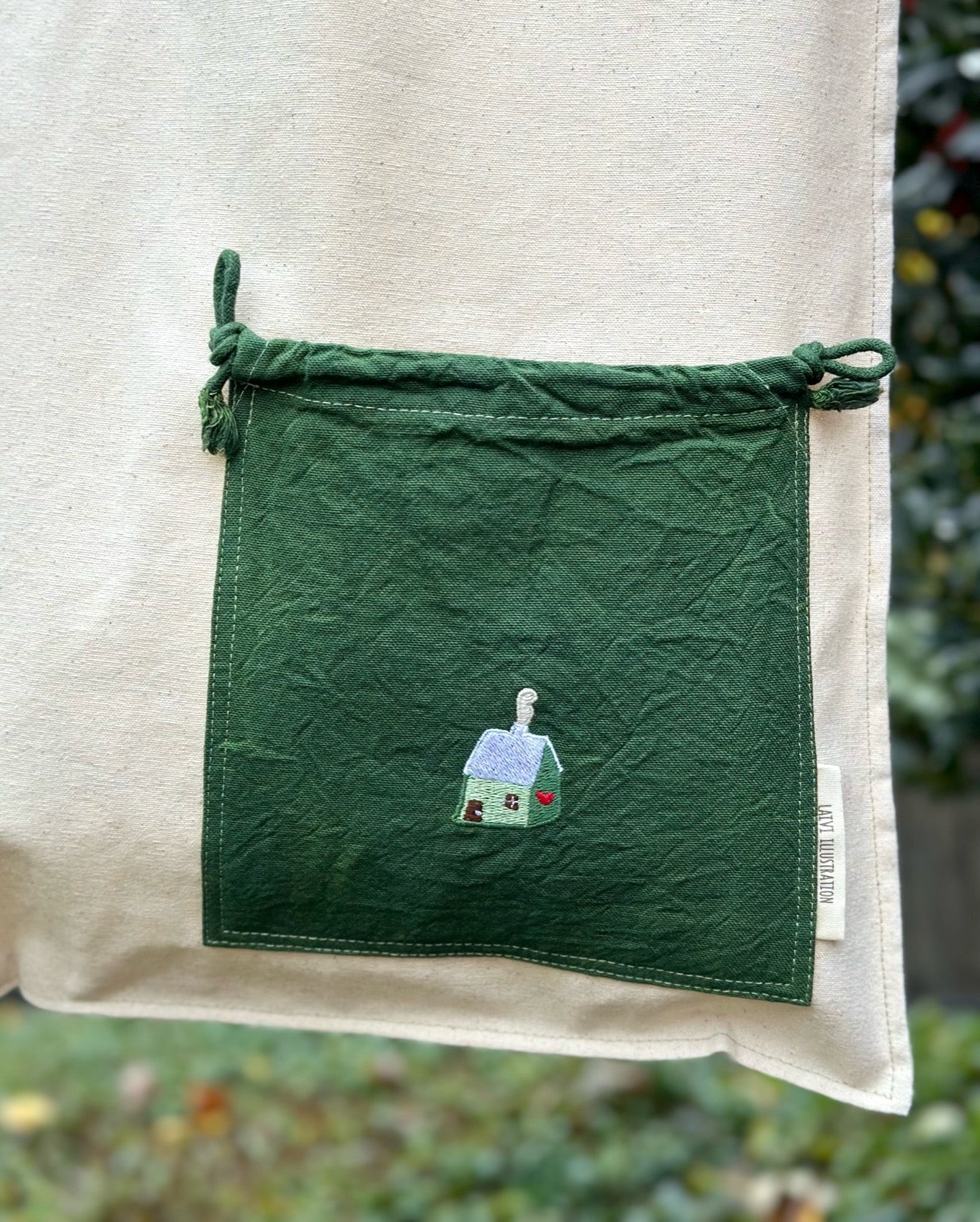 Essential Cotton Tote Bag with a Pocket Green House