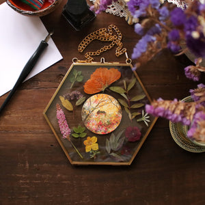 Hexagon Pressed flower frame with Wild Autumn art print