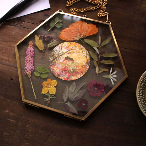 Hexagon Pressed flower frame with Wild Autumn art print