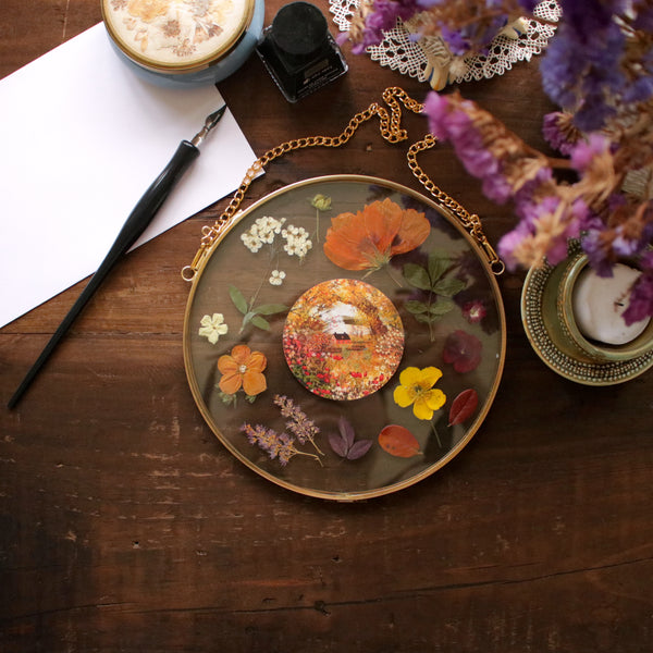 Pressed flower frame with Friendly Geese and Anemone art print