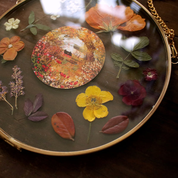 Pressed flower frame with Friendly Geese and Anemone art print