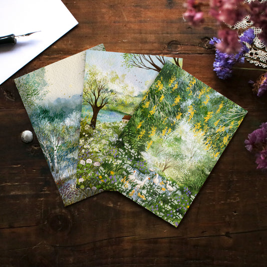 Greeting Cards set of 3 "Cottages and Geese"