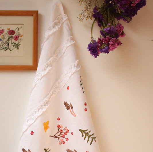 Linen Tea Towel "Autumn Woodland"