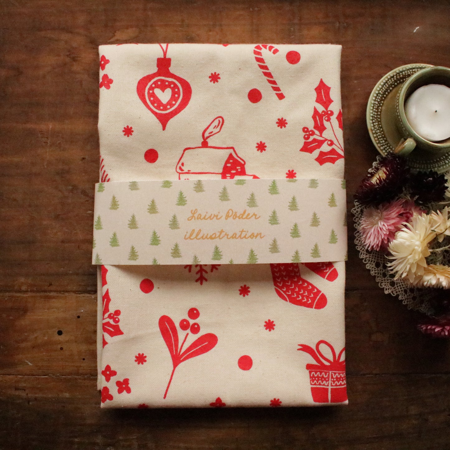 Screen printed tea towel "Holiday Spirit"