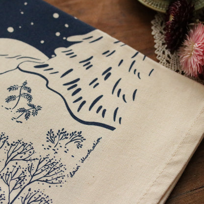 Screen printed tea towel "Winter Cottage"
