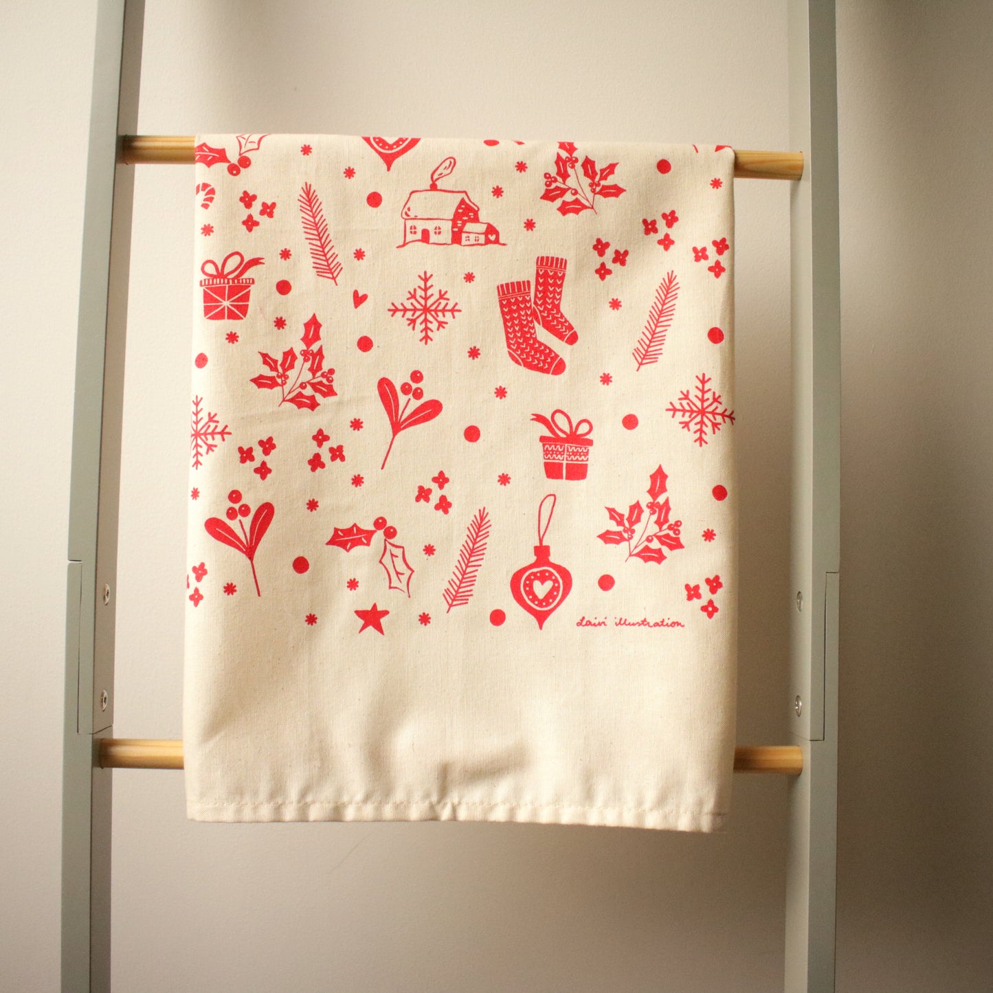 Screen printed tea towel "Holiday Spirit"