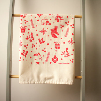 Screen printed tea towel "Holiday Spirit"