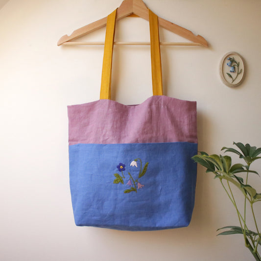 Handmade Linen Tote Bag with an Embroidery "Morning Blooms"