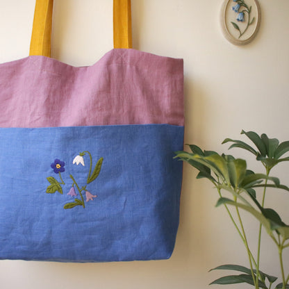 Handmade Linen Tote Bag with an Embroidery "Morning Blooms"