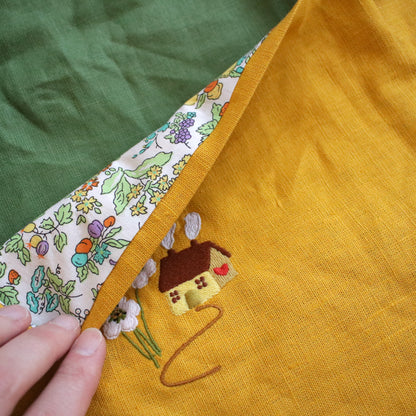 Handmade Linen Tote Bag with an Embroidery "The Garden Stroll"