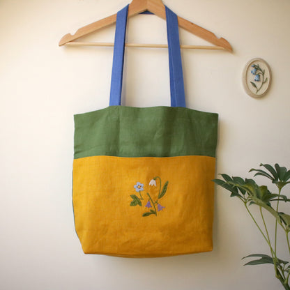 Handmade Linen Tote Bag with an Embroidery "Blooming Meadow"