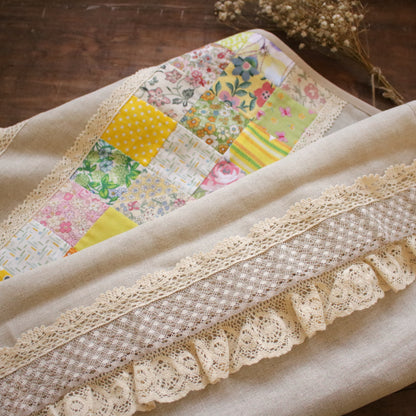 Linen Table Runner with Patchwork Detail "Daffodil Dream"