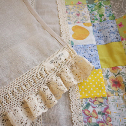 Linen Table Runner with Patchwork Detail "Primrose Garden"