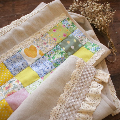 Linen Table Runner with Patchwork Detail "Primrose Garden"