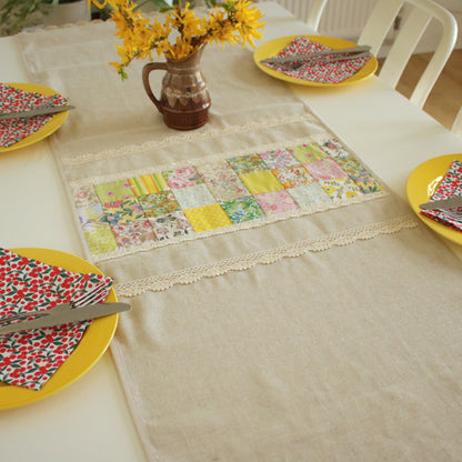 Linen Table Runner with Patchwork Detail "Daffodil Dream"