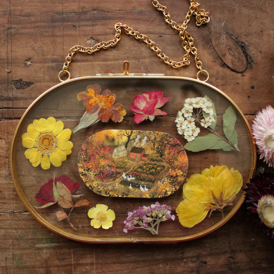 Pressed flower frame with Autumn's Embrace art print