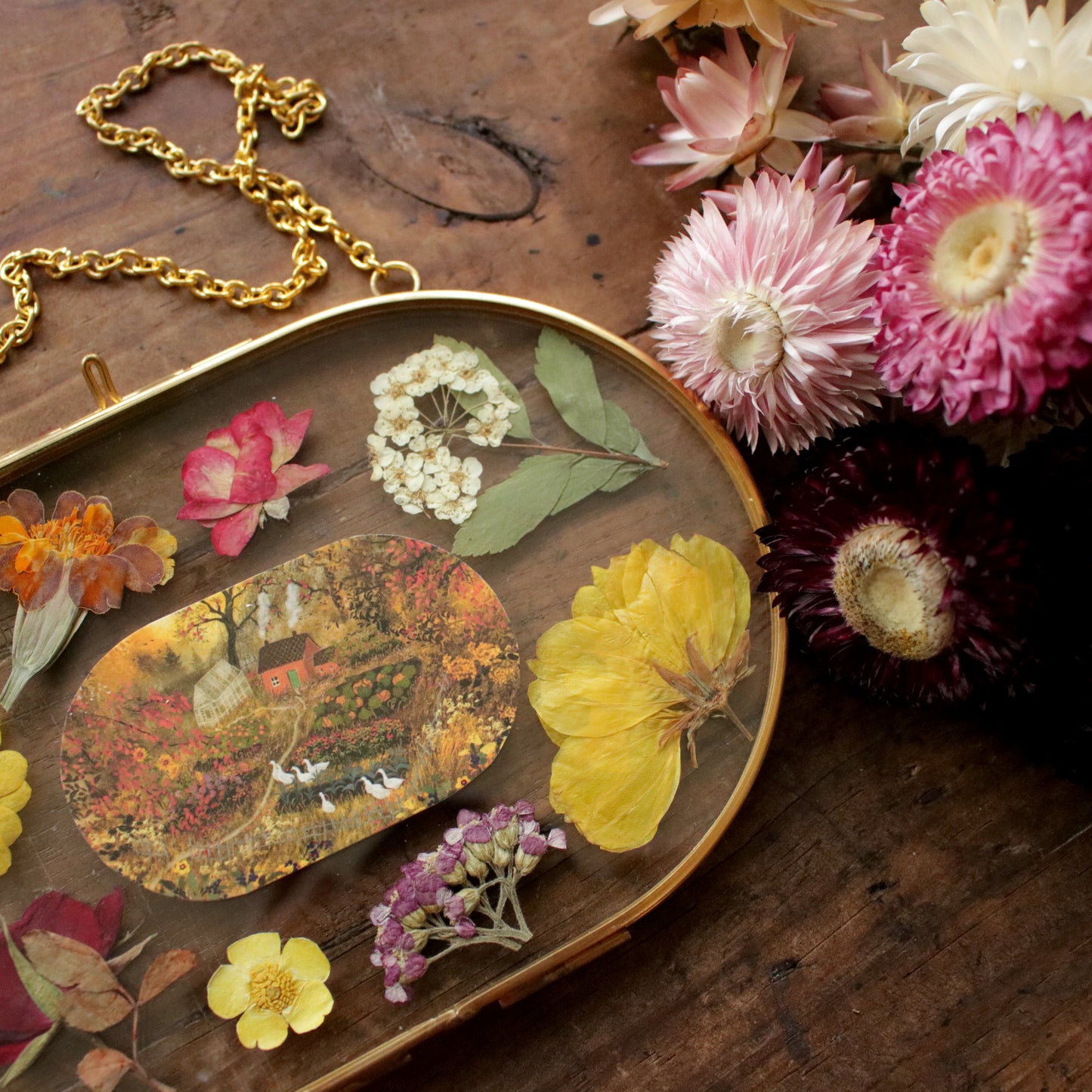Pressed flower frame with Autumn's Embrace art print
