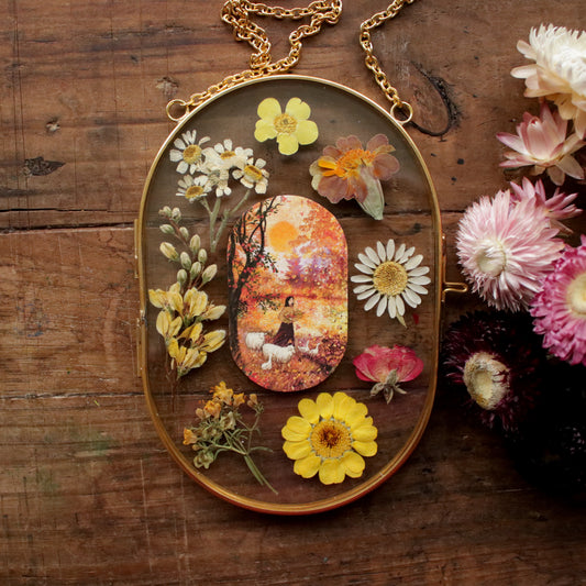 Pressed flower frame with Sweet Autumn Sun art print
