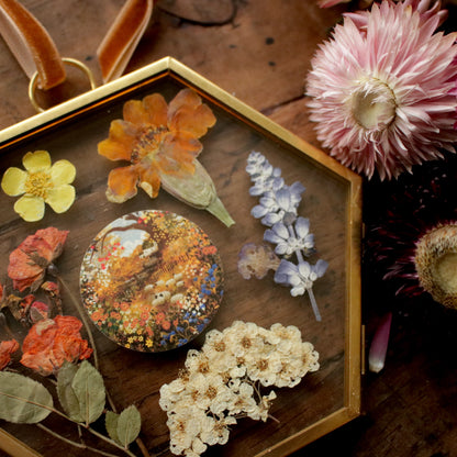 Hexagon pressed flower frame with Apple Tree and Sheep art print