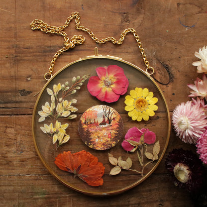 Pressed flower frame with Autumn Letters art print
