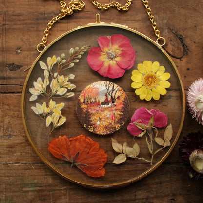 Pressed flower frame with Autumn Letters art print
