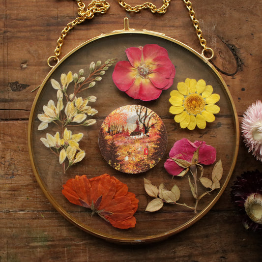 Pressed flower frame with Autumn Letters art print