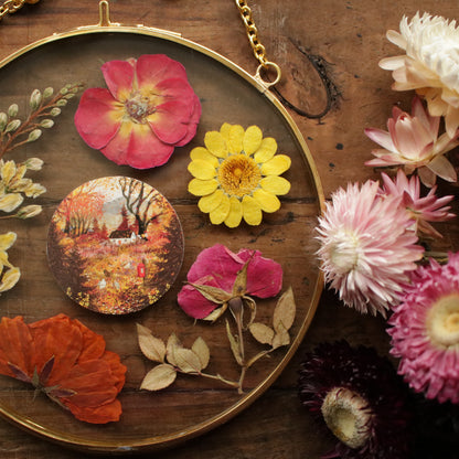 Pressed flower frame with Autumn Letters art print
