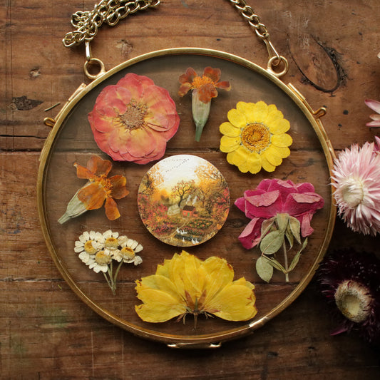Pressed flower frame with Autumn's Embrace art print