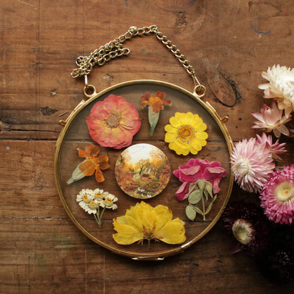 Pressed flower frame with Autumn's Embrace art print