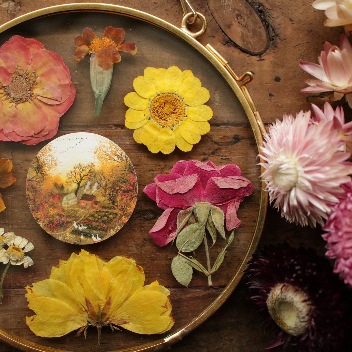 Pressed flower frame with Autumn's Embrace art print