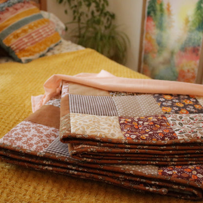 Heirloom Patchwork Bed Runner with an Embroidery "Harvest"