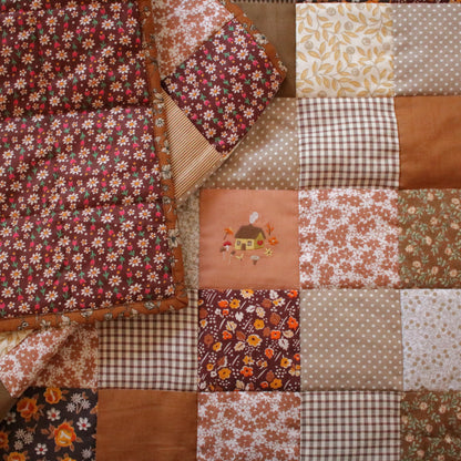 Heirloom Patchwork Bed Runner with an Embroidery "Harvest"