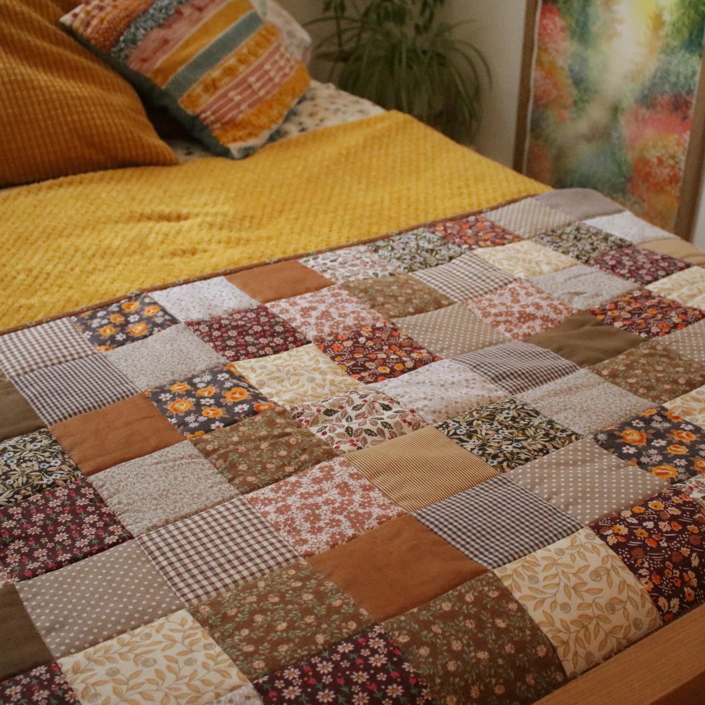 Heirloom Patchwork Bed Runner with an Embroidery "Harvest"