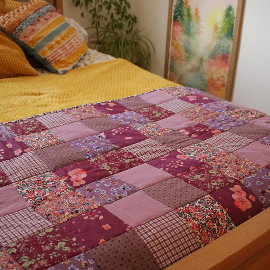 Heirloom Patchwork Bed Runner with an Embroidery "November Garden"