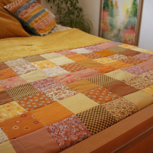 Heirloom Patchwork Bed Runner with an Embroidery "Marigold"