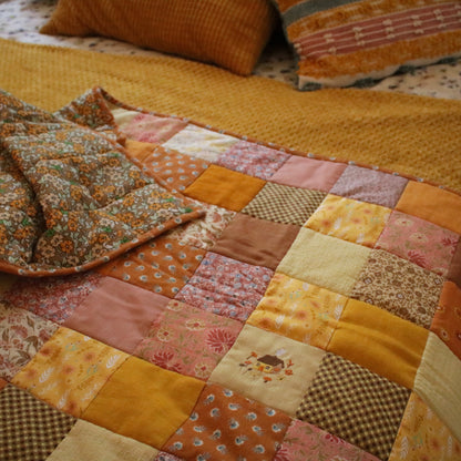 Heirloom Patchwork Bed Runner with an Embroidery "Marigold"
