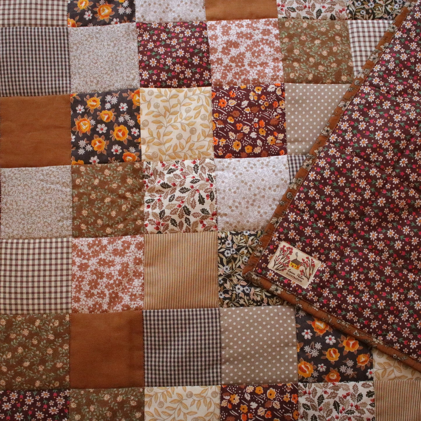 Heirloom Patchwork Bed Runner with an Embroidery "Harvest"