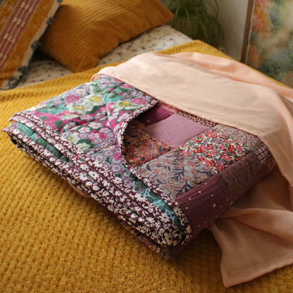 Heirloom Patchwork Blanket with an Embroidery "November Garden"