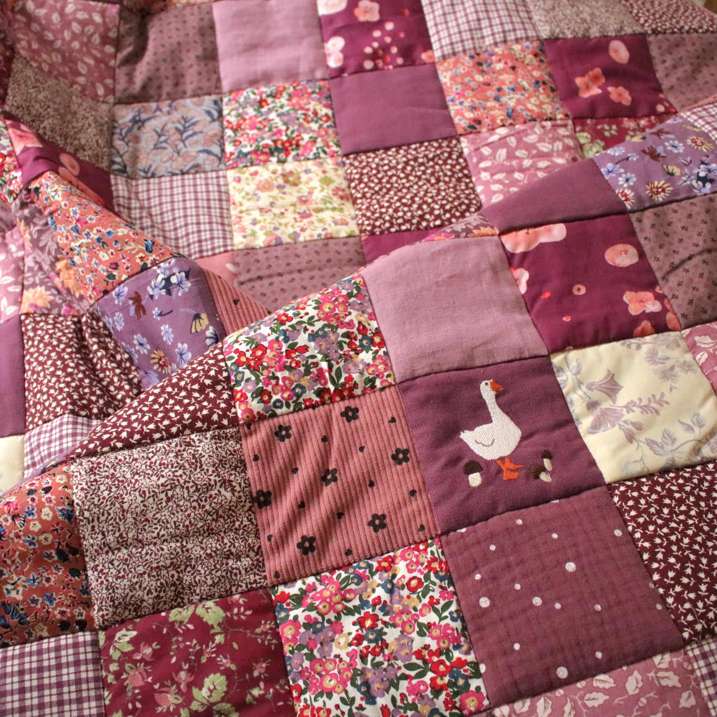 Heirloom Patchwork Blanket with an Embroidery "November Garden"