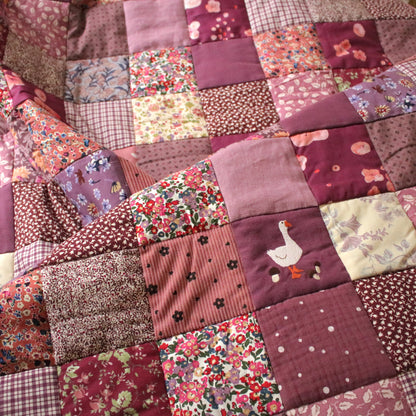 Heirloom Patchwork Blanket with an Embroidery "November Garden"