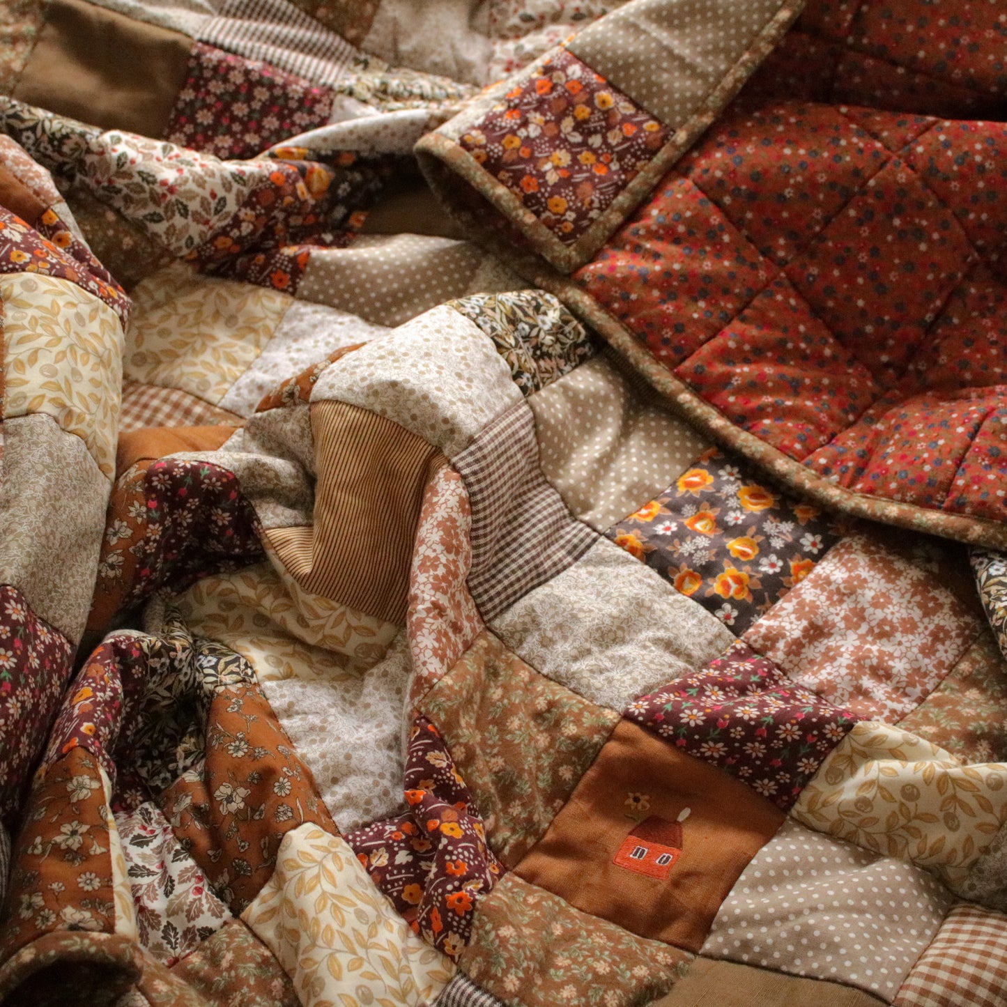 Heirloom Patchwork Blanket with an Embroidery "Autumn Days"
