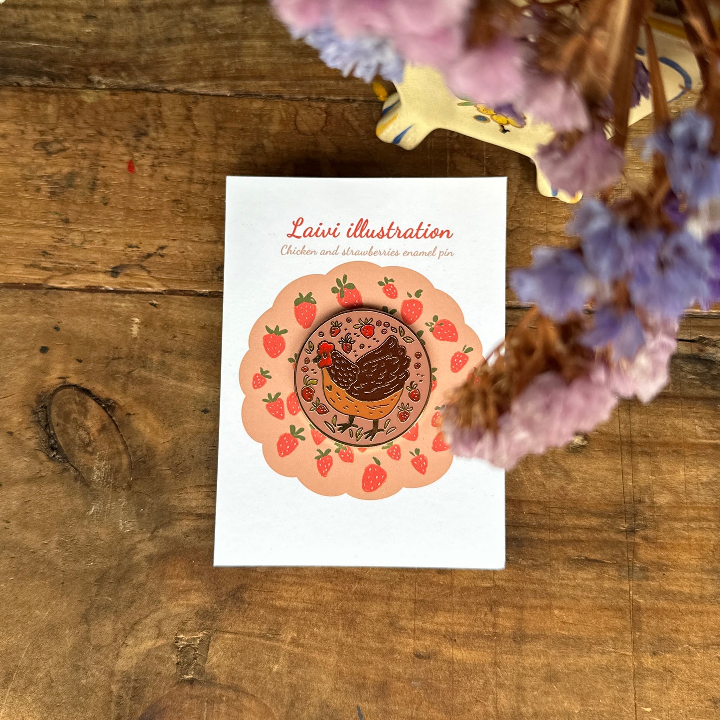 Enamel Pin "Chicken and Strawberries"