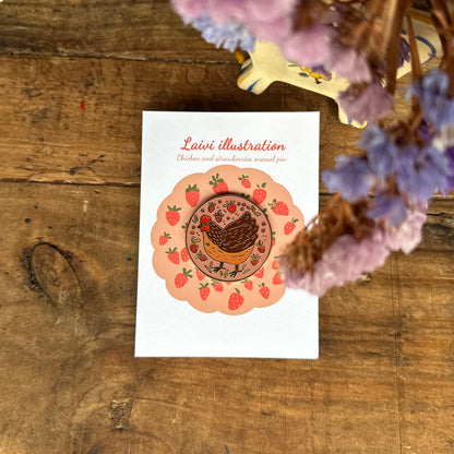 Enamel Pin "Chicken and Strawberries"