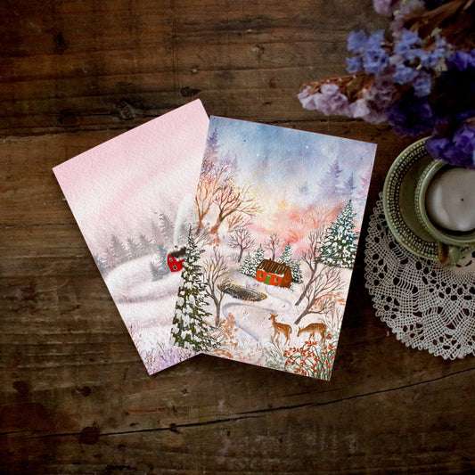 Greeting Card set of 2 "Pink Winter Skies"