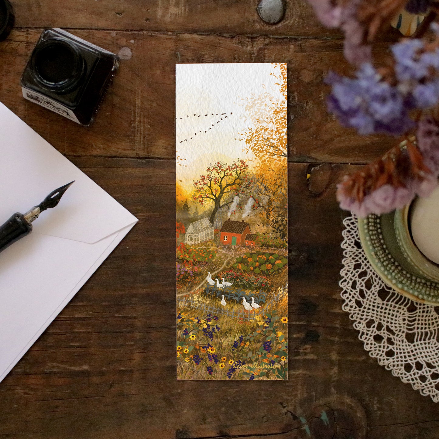 Set of 3 bookmarks "Autumn and Geese"