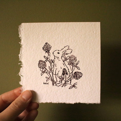 Original Ink Drawing "Clovers and a Rabbit"