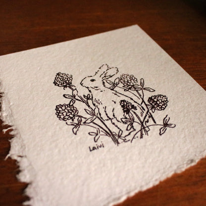 Original Ink Drawing "Clovers and a Rabbit"